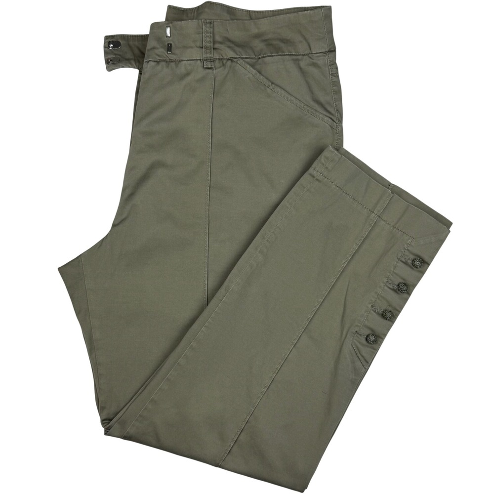 Soft Surroundings Ankle Crop Pants Womens Petite‎ Large Olive Green Button Hem